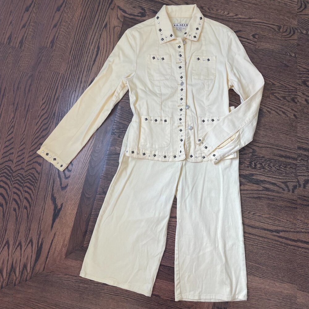 A.M.I. Jacket and Pant Set Yellow Studded Jacket Size Small (4)